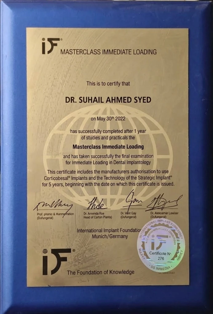 Dr. Suhail Ahmed Syed - International Implant Foundation Masterclass Immediate Loading Certificate